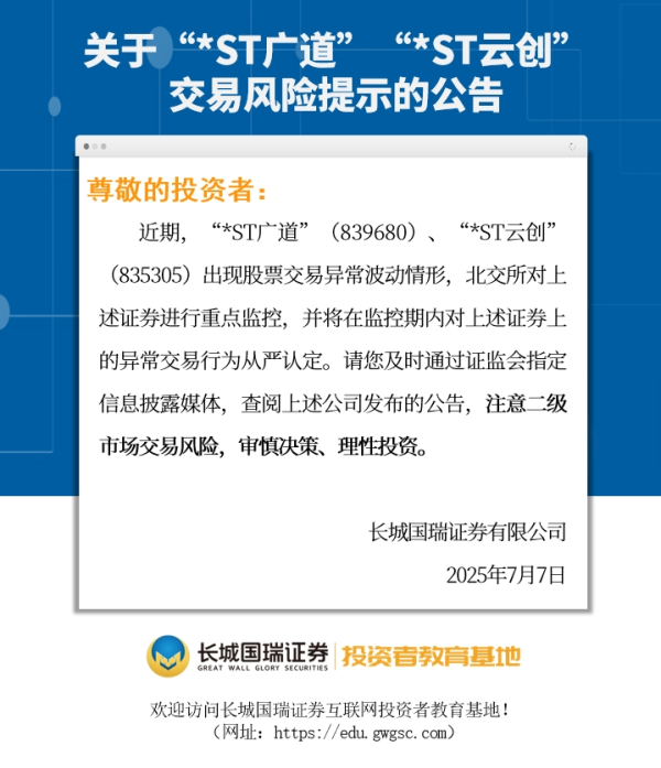 盈透科技 关于“*ST广道”“*ST云创”交易风险提示的公告